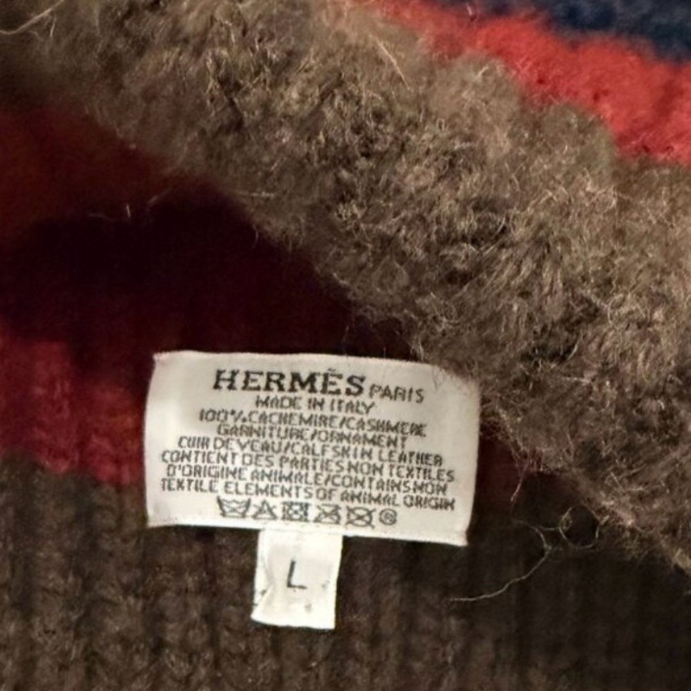 HERMÈS Genuine Detroit‎ Beanie 100% Cashmere Sz L Unisex Hat Multicolor Luxury - Picture 3 of 4